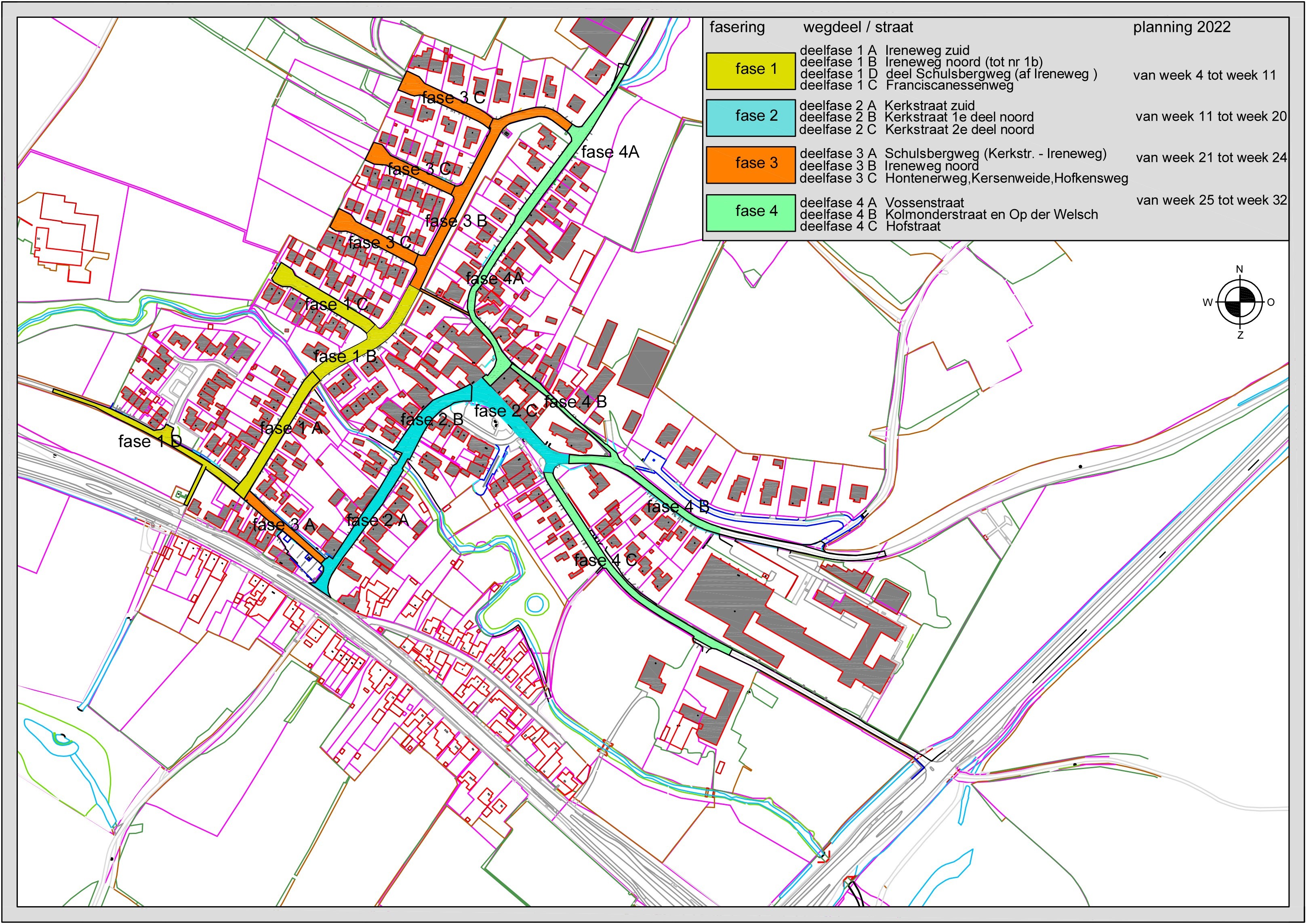 plattegrond met planning werkzaamheden kern Nijswiller