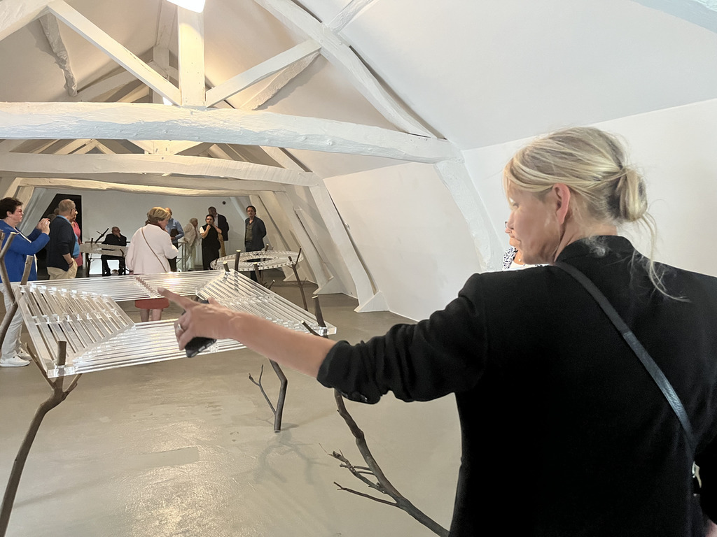 Tentoonstellingszaal met sculpturen en installaties