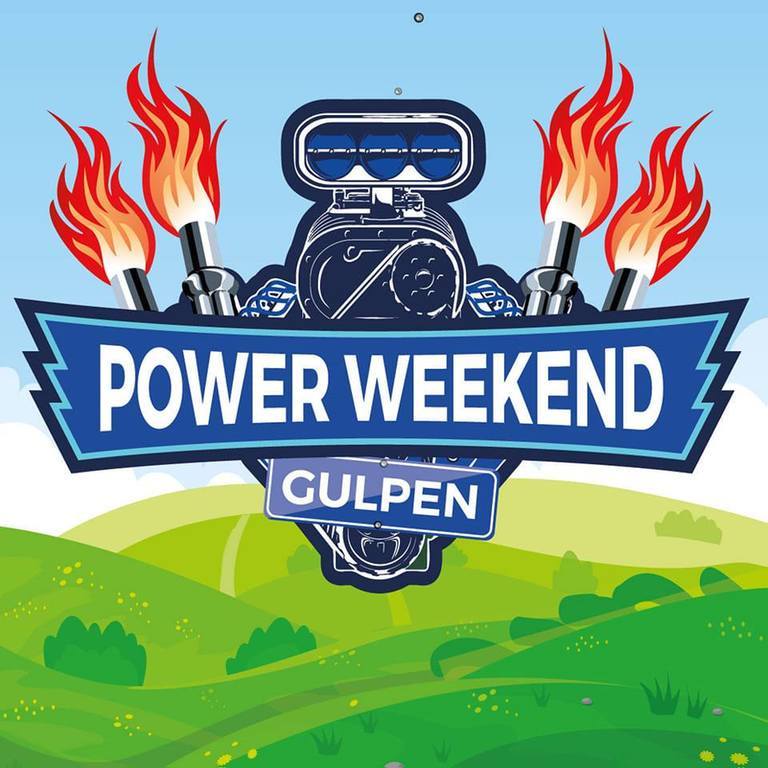 power weekend gulpen logo in blauw met groen en vlammen