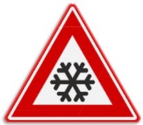 Rood met wit driehoeksbord met sneeuwvlok erin